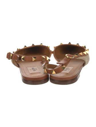 Valentino Rockstud Accents Straw Slingback Flats