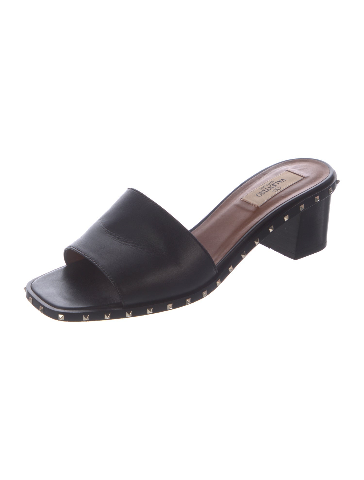 Valentino Rockstud Accents Leather Slides