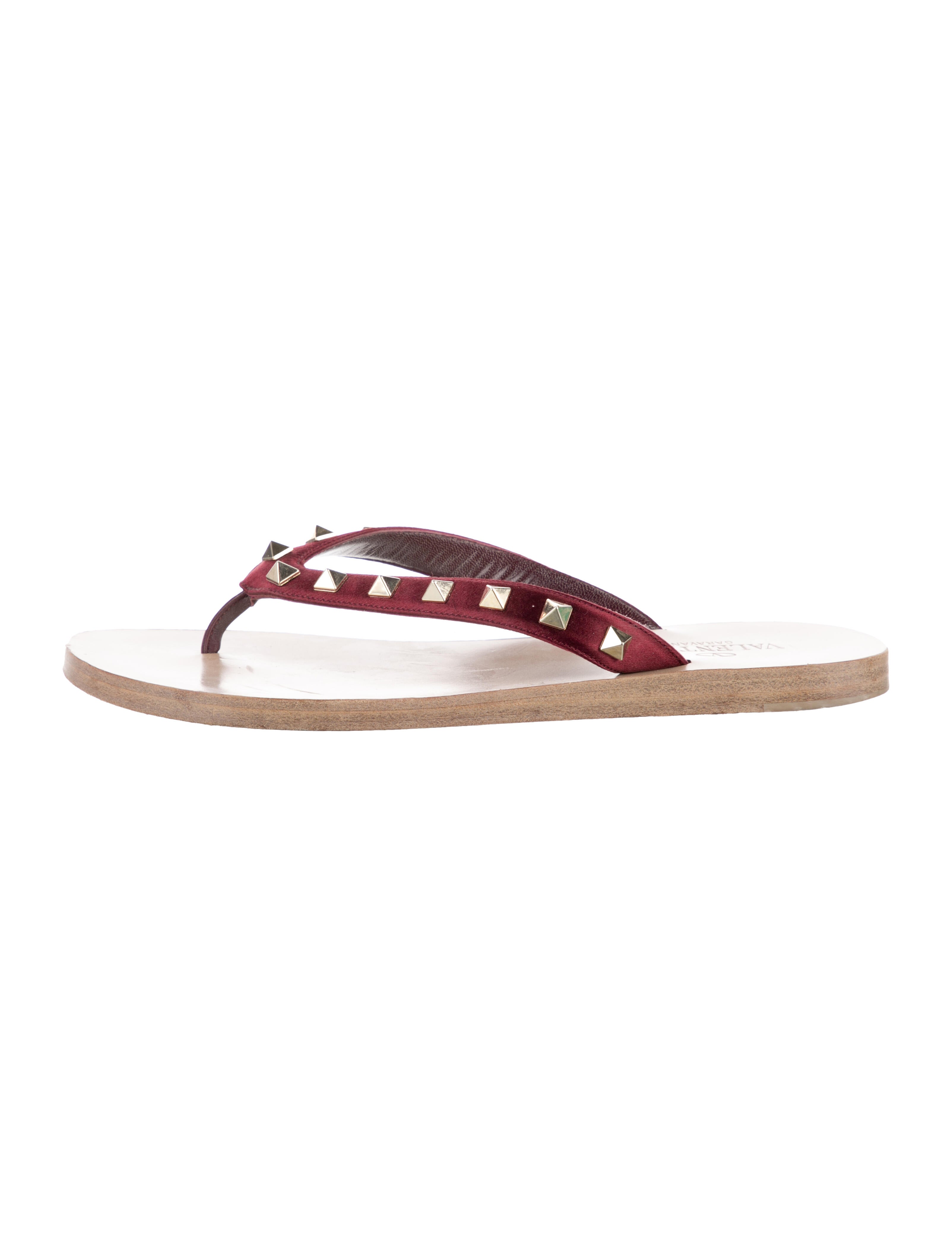 Valentino Rockstud Accents Satin Flip Flops