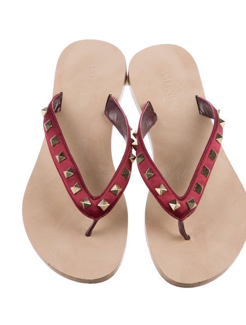 Valentino Rockstud Accents Satin Flip Flops