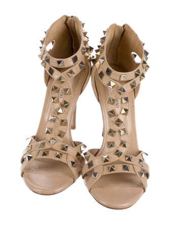 Valentino Rockstud Accents Leather T-Strap Sandals
