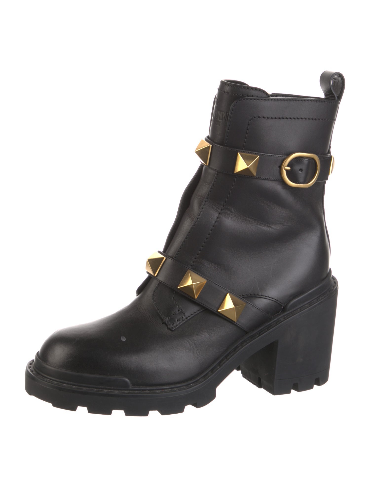 Valentino Rockstud Accents Leather Combat Boots
