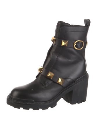 Valentino Rockstud Accents Leather Combat Boots