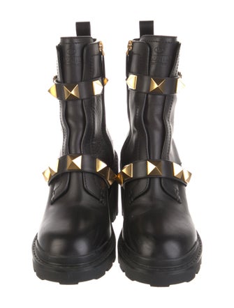 Valentino Rockstud Accents Leather Combat Boots