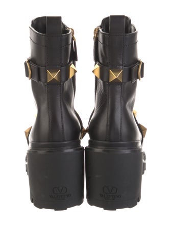 Valentino Rockstud Accents Leather Combat Boots