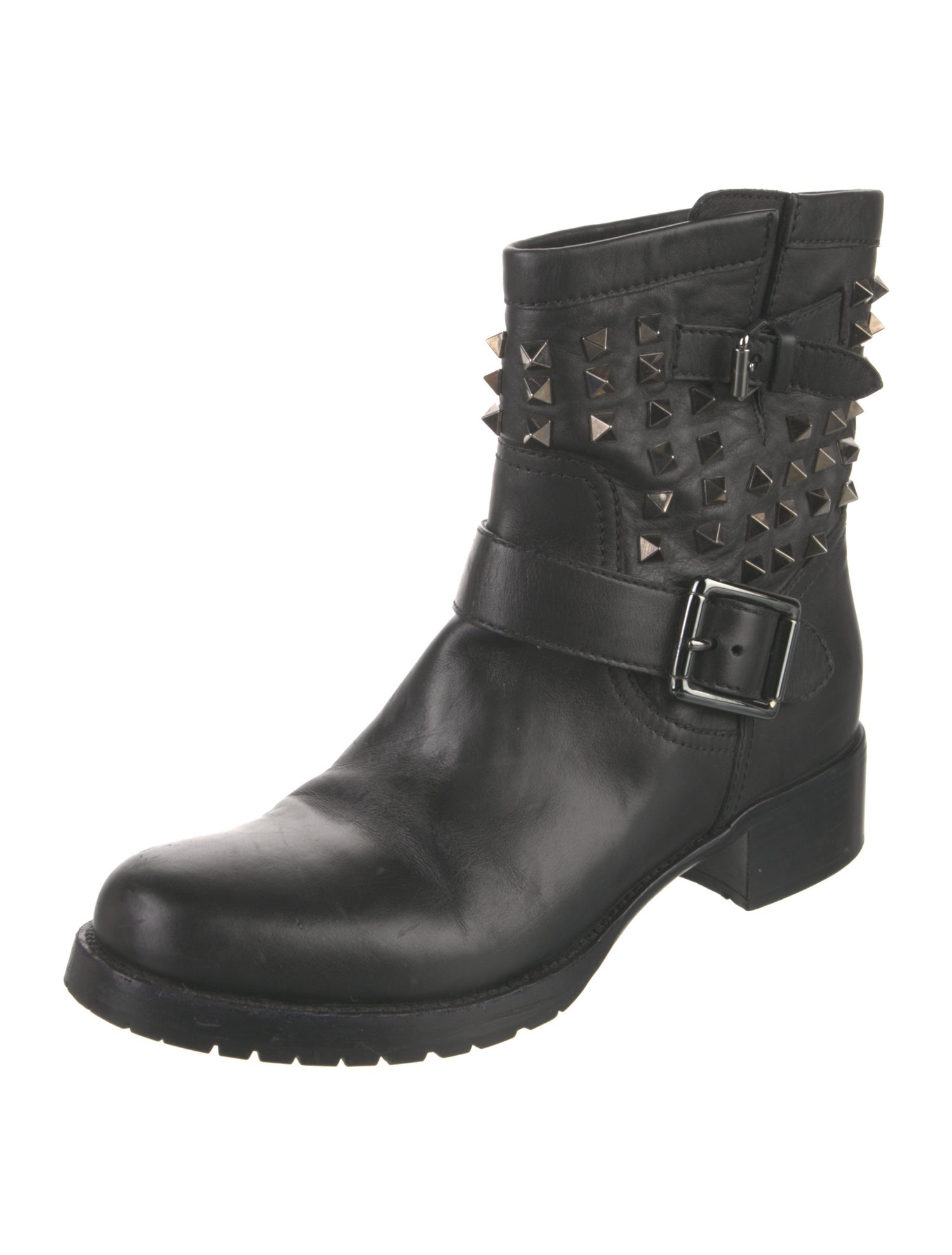 Valentino Rockstud Accents Leather Moto Boots