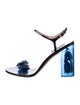 Valentino Patent Leather Feather Trim Sandals