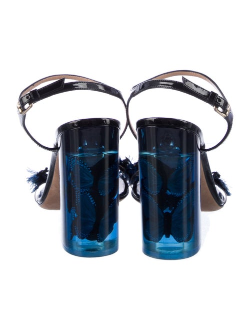 Valentino Patent Leather Feather Trim Sandals