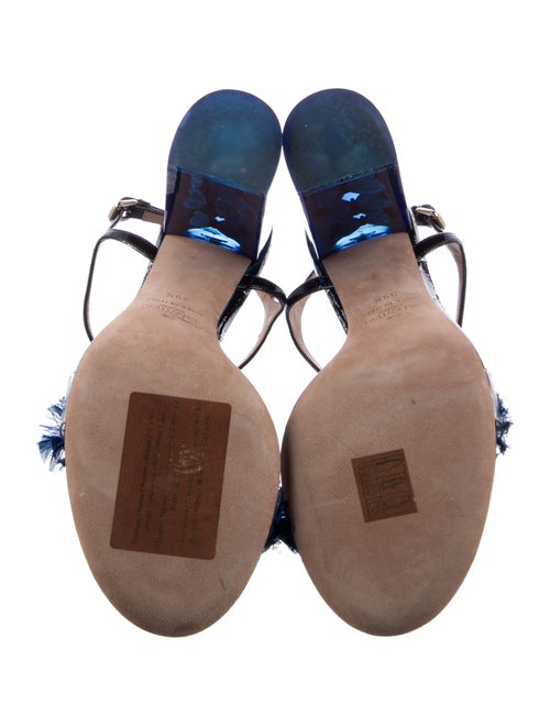 Valentino Patent Leather Feather Trim Sandals