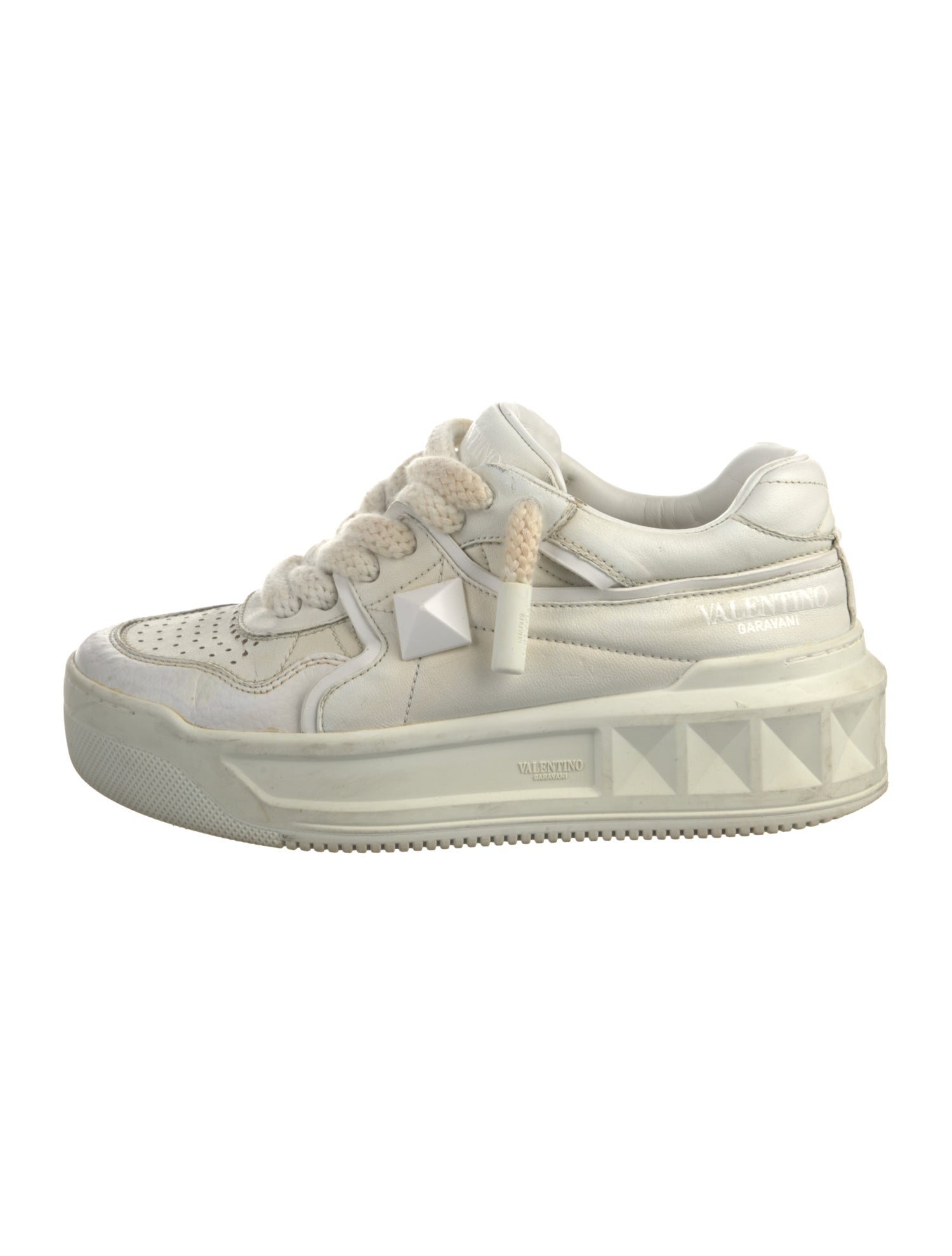 Valentino Rockstud Accents Leather Sneakers