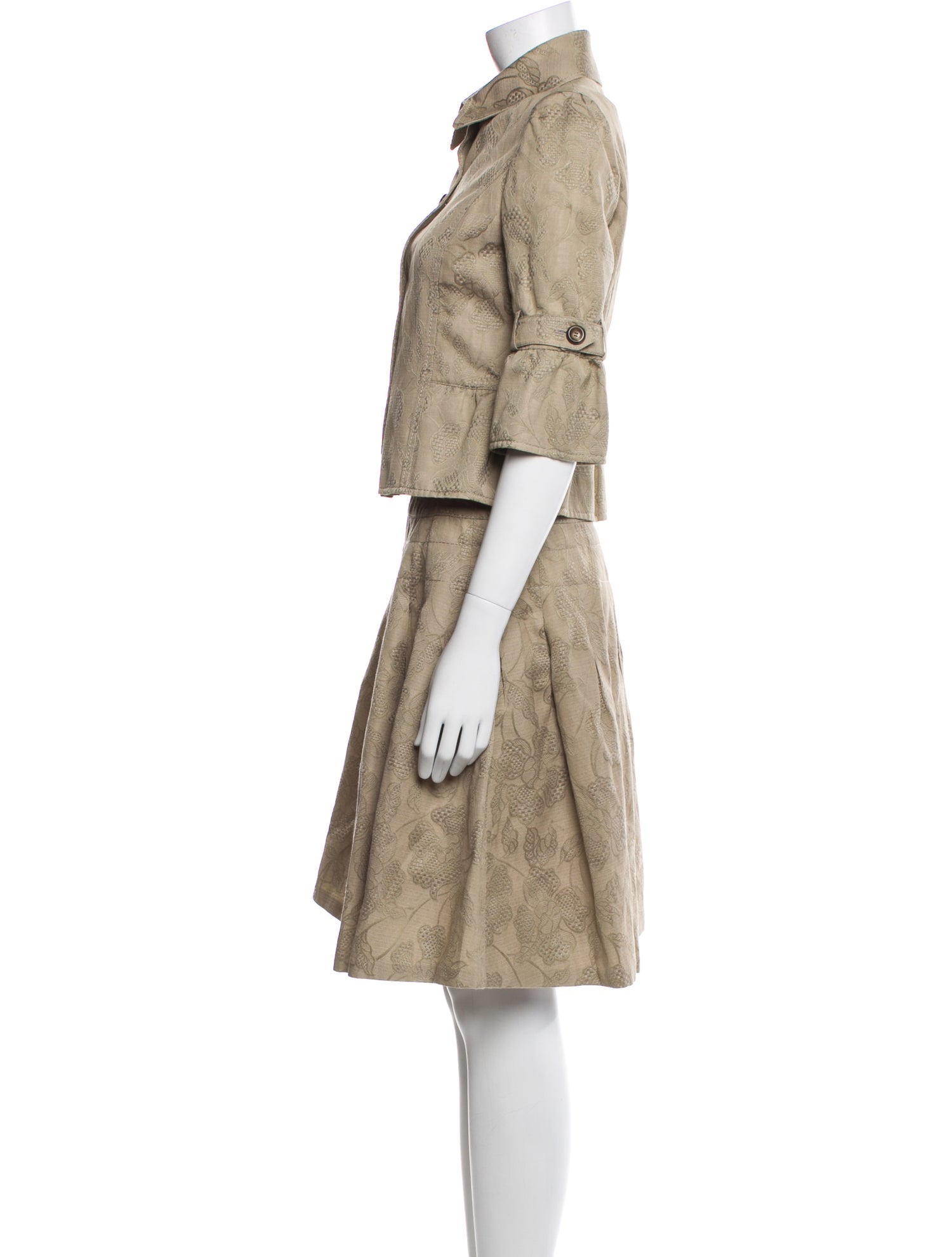 Valentino Floral Print Pleated Accents Skirt Set