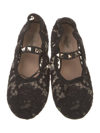 Valentino Rockstud Accents Lace Mary Jane Flats