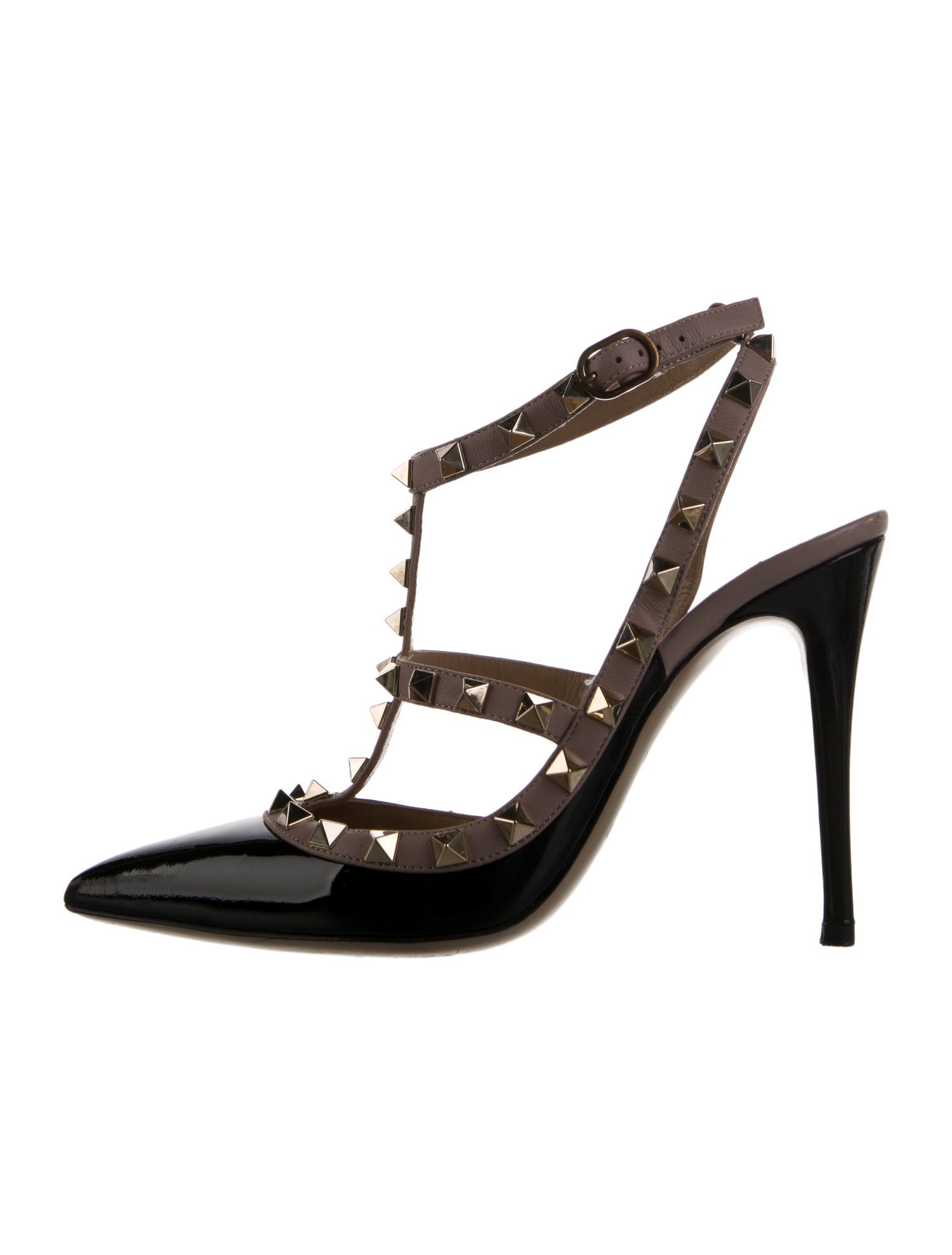 Valentino Rockstud Accents Patent Leather T-Strap Pumps