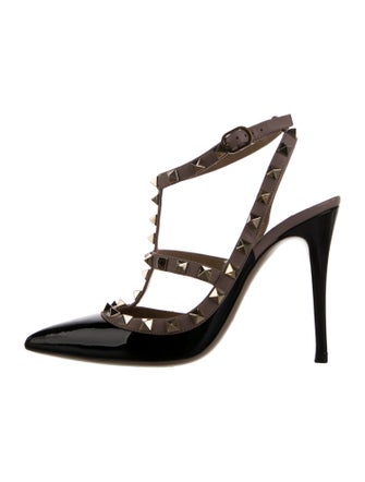 Valentino Rockstud Accents Patent Leather T-Strap Pumps