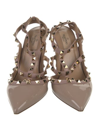 Valentino Rockstud Accents Patent Leather T-Strap Pumps