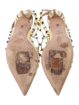 Valentino 1973 Pattern Leather T-Strap Pumps