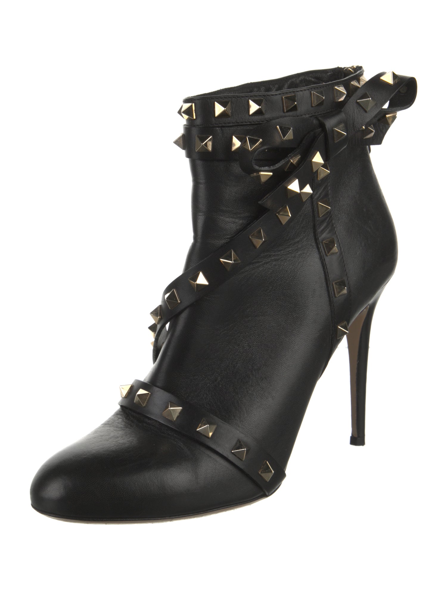 Valentino Rockstud Accents Leather Lace-Up Boots
