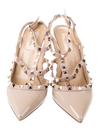 Valentino Rockstud Accents Patent Leather T-Strap Pumps