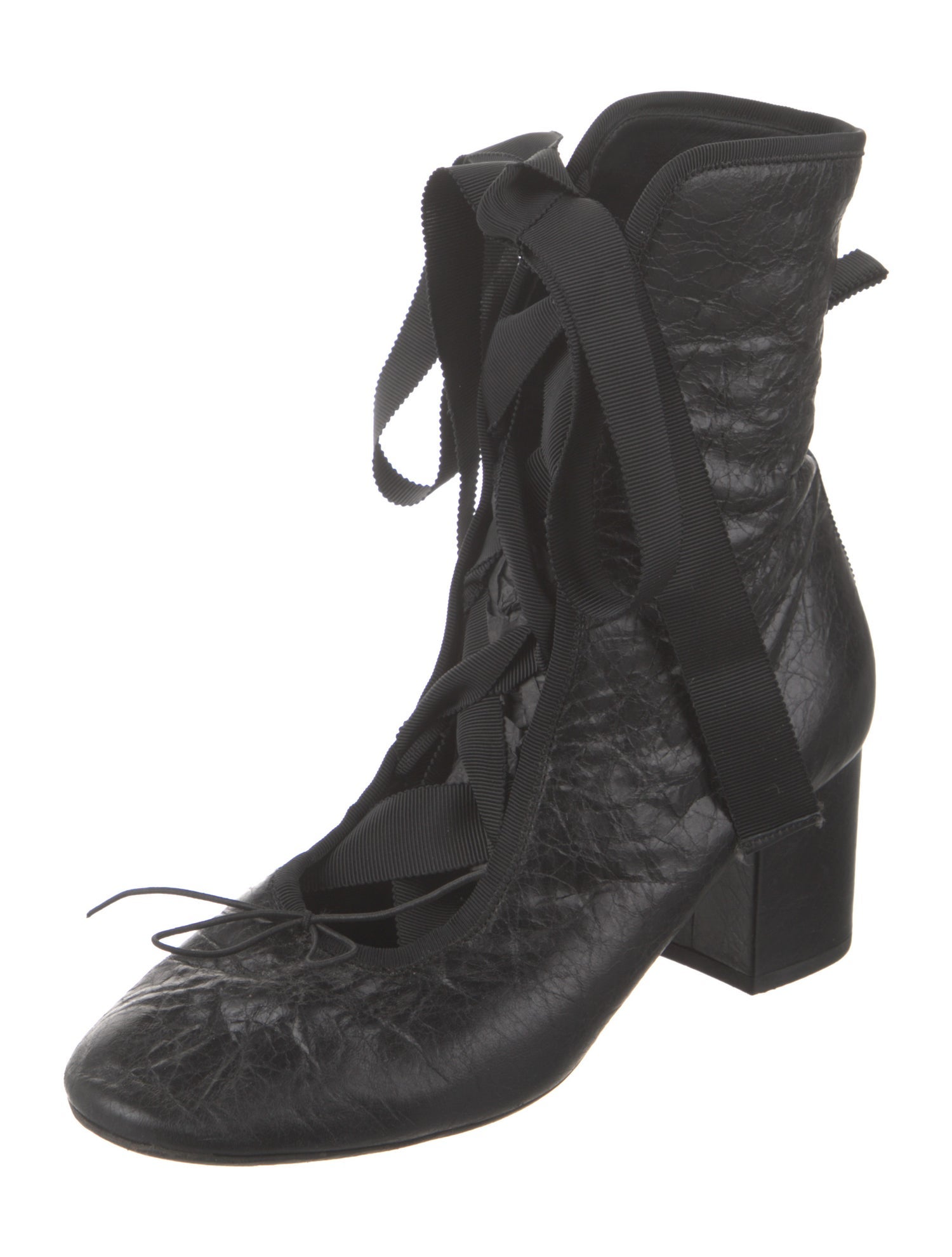 Valentino Leather Bow Accents Lace-Up Boots