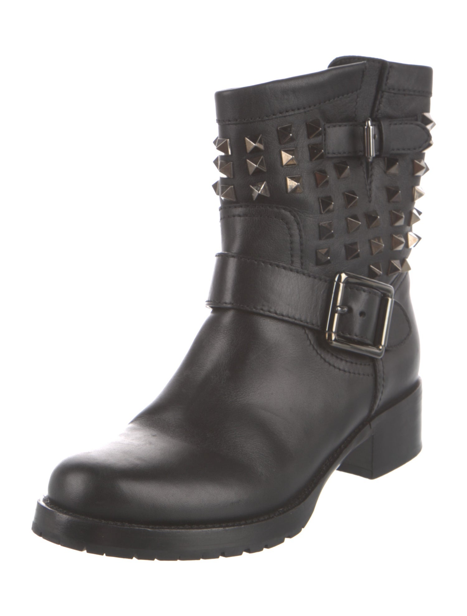 Valentino Rockstud Accents Leather Moto Boots