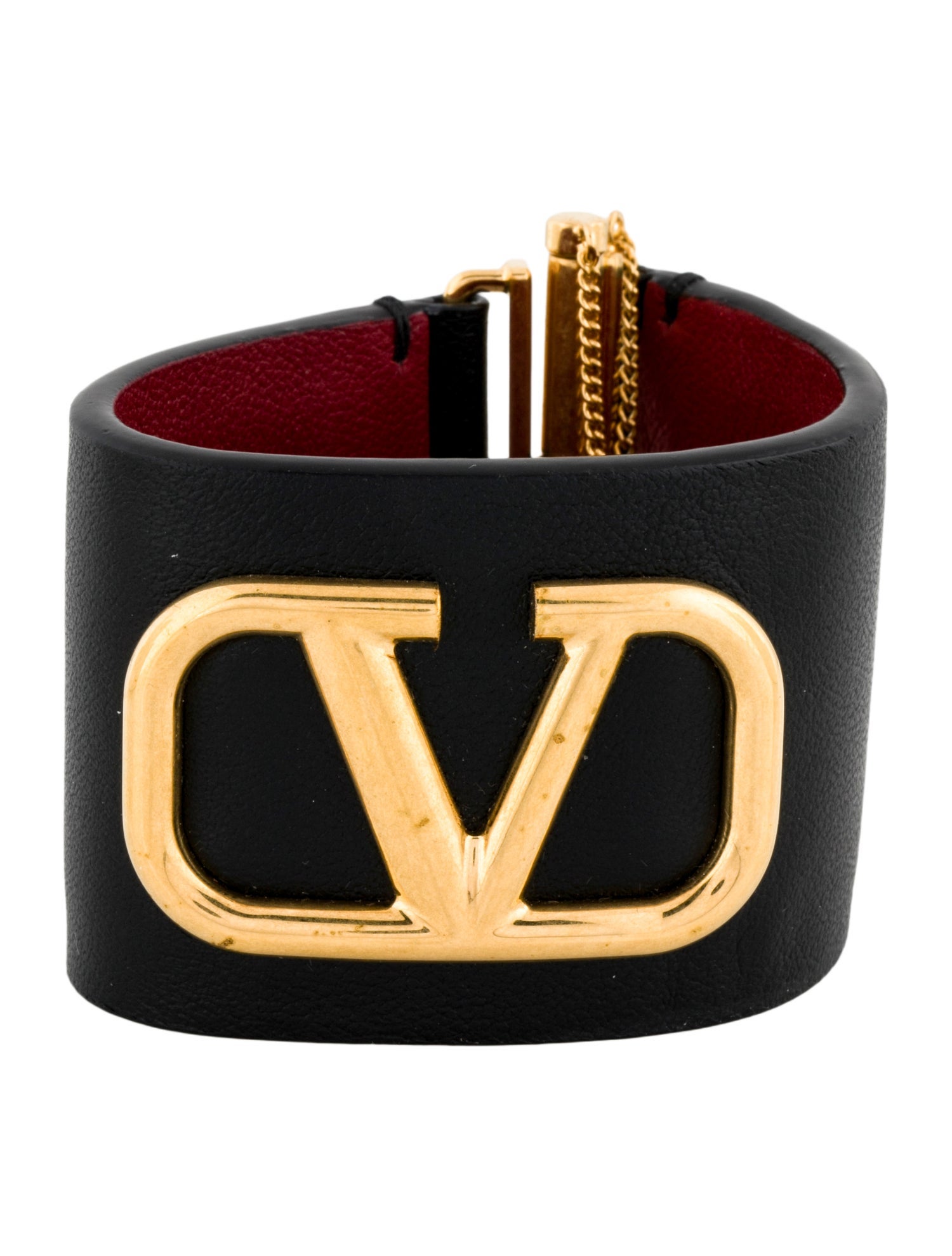 Valentino Wide Leather VLogo Bracelet