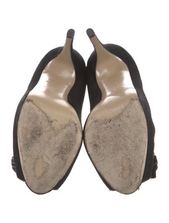 Valentino Suede Bow Accents T-Strap Pumps