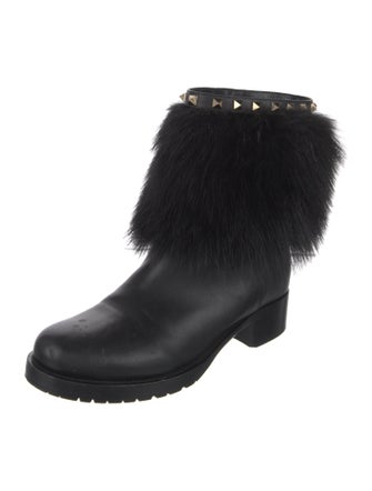 Valentino Rockstud Accents Leather Moto Boots
