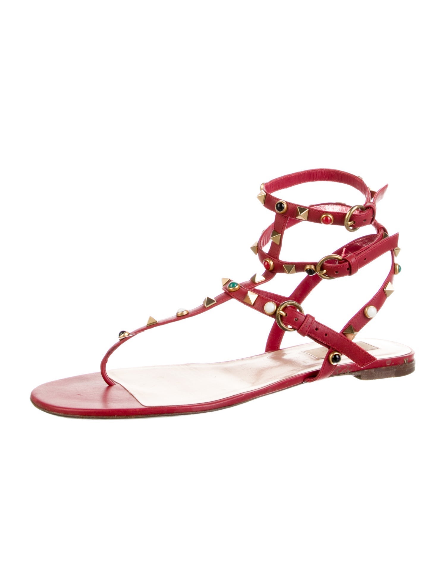 Valentino Rockstud Accents Leather Gladiator Sandals