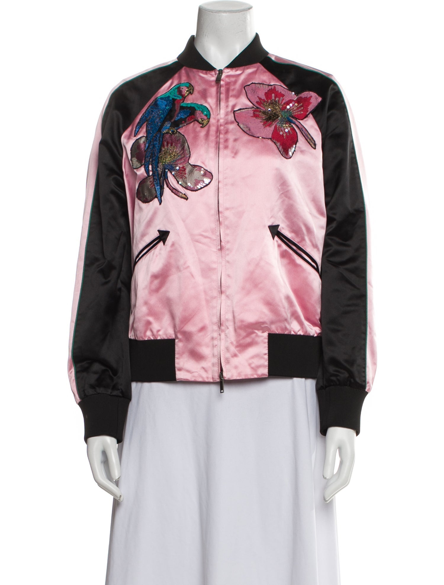 Valentino Silk Floral Print Bomber Jacket