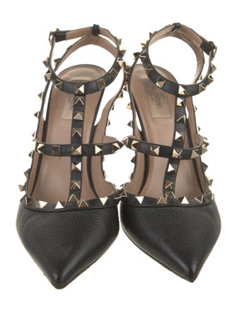 Valentino Rockstud Accents Leather T-Strap Pumps