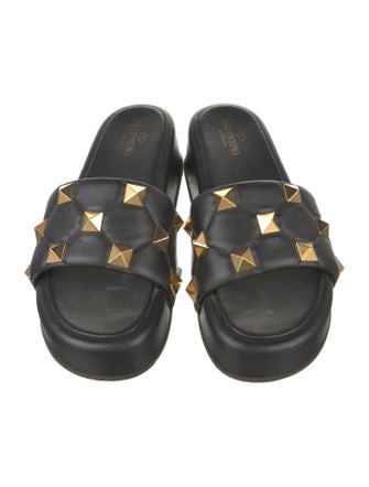 Valentino Rockstud Accents Leather Slides