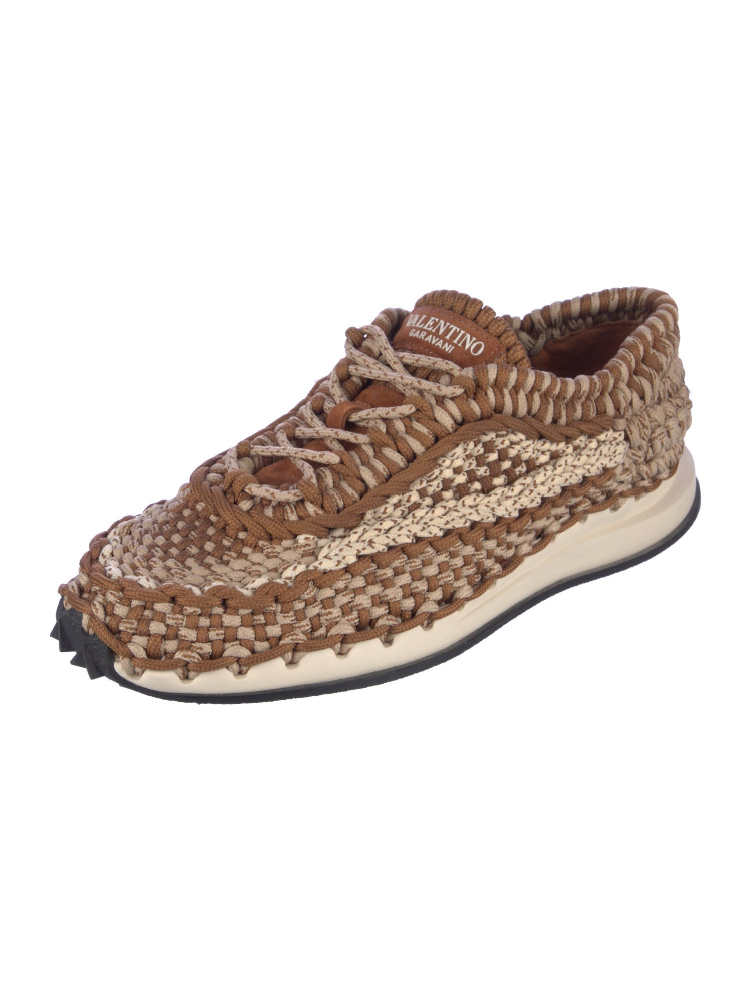 Valentino Tweed Pattern Crochet Trim Sneakers