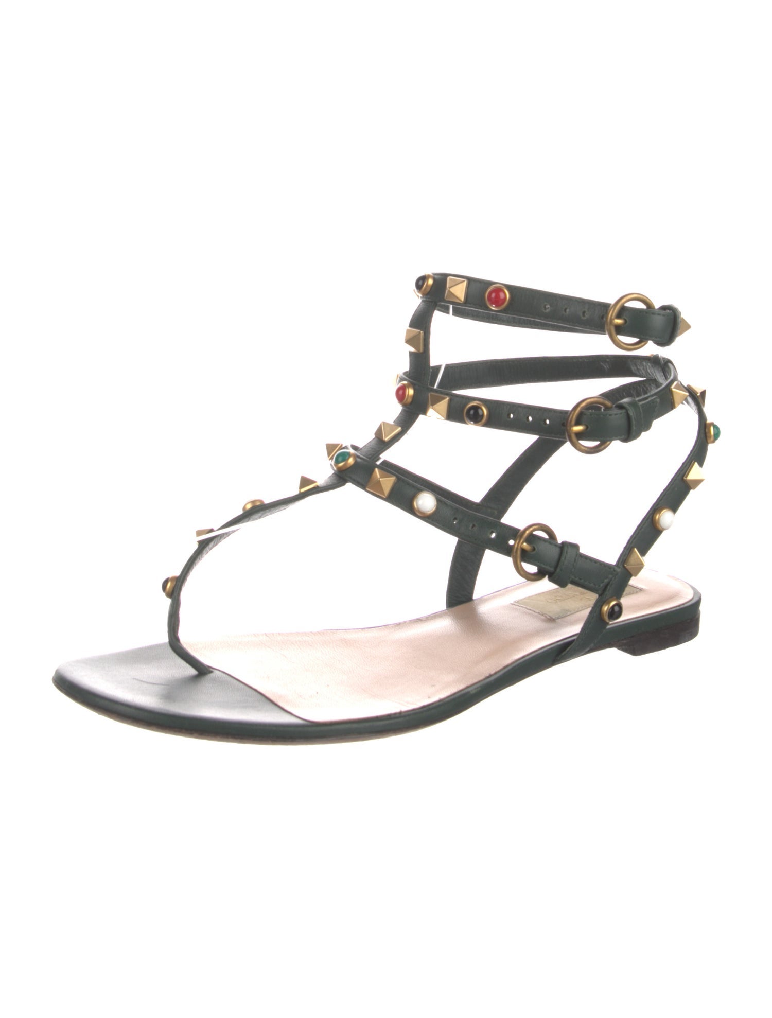Valentino Rockstud Accents Leather T-Strap Sandals