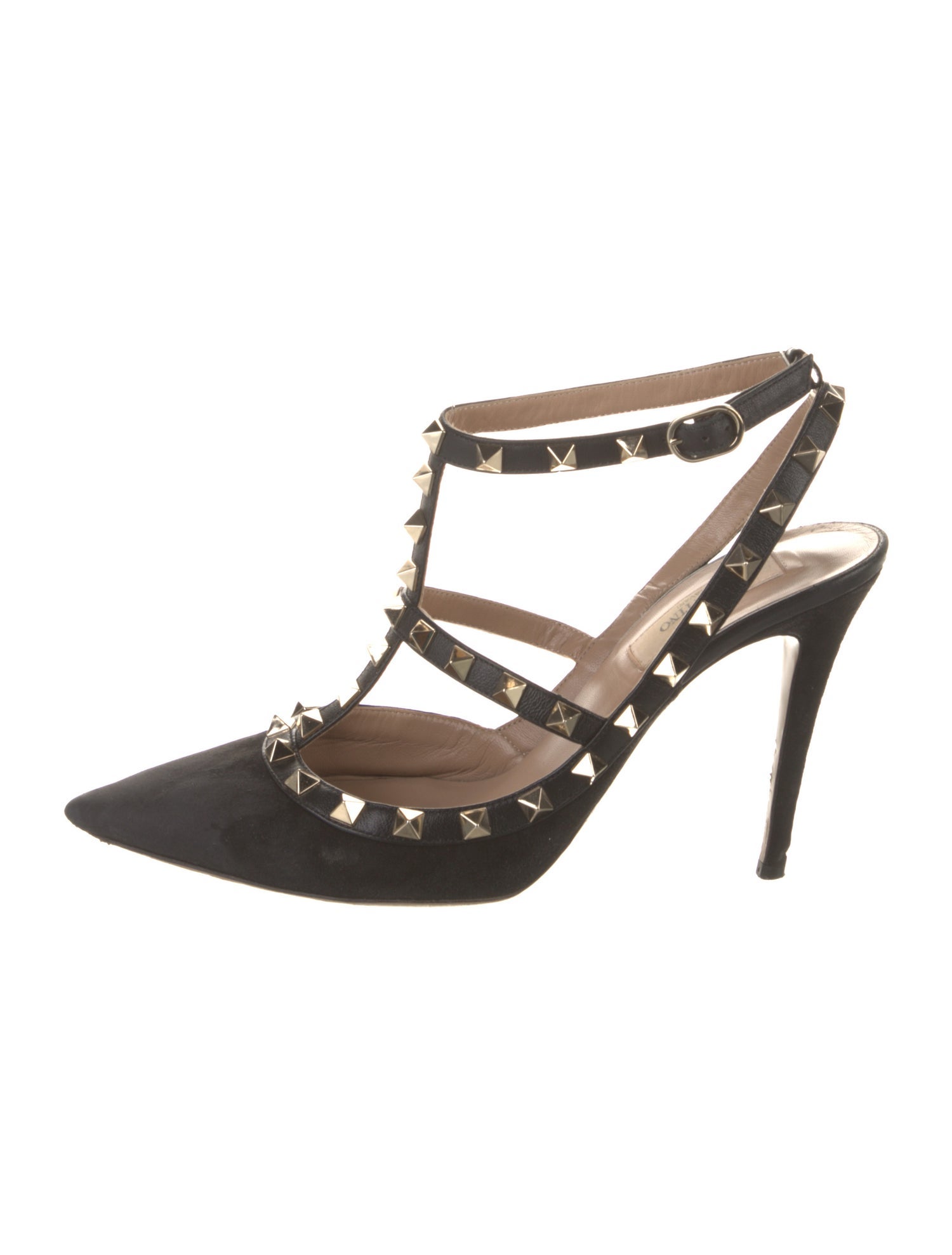 Valentino Rockstud Accents Suede T-Strap Pumps