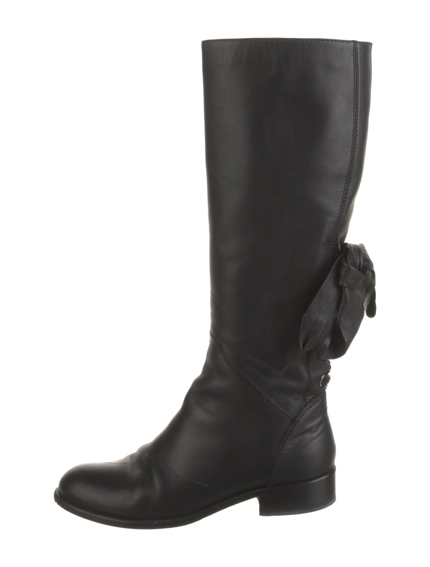 Valentino Leather Bow Accents Riding Boots