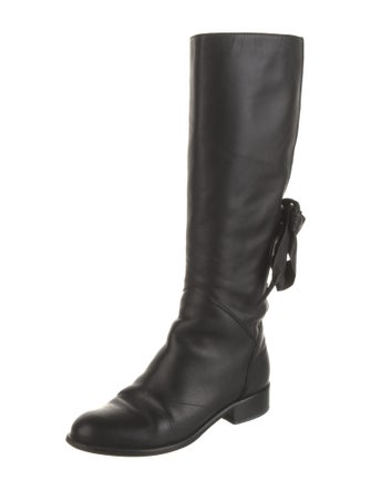 Valentino Leather Bow Accents Riding Boots