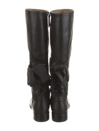 Valentino Leather Bow Accents Riding Boots