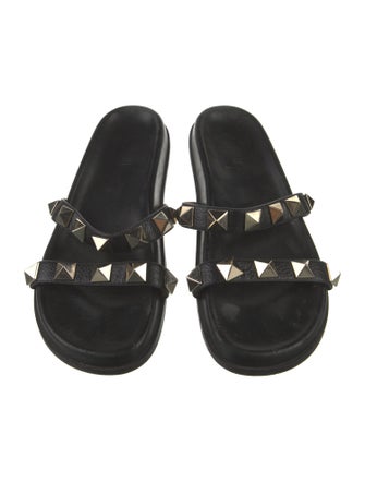 Valentino Rockstud Accents Leather Slides