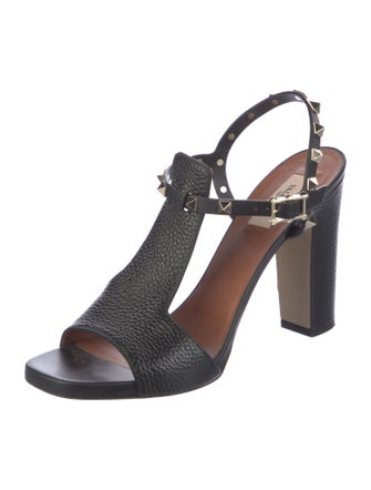Valentino Rockstud Accents Leather T-Strap Sandals