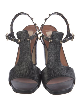 Valentino Rockstud Accents Leather T-Strap Sandals