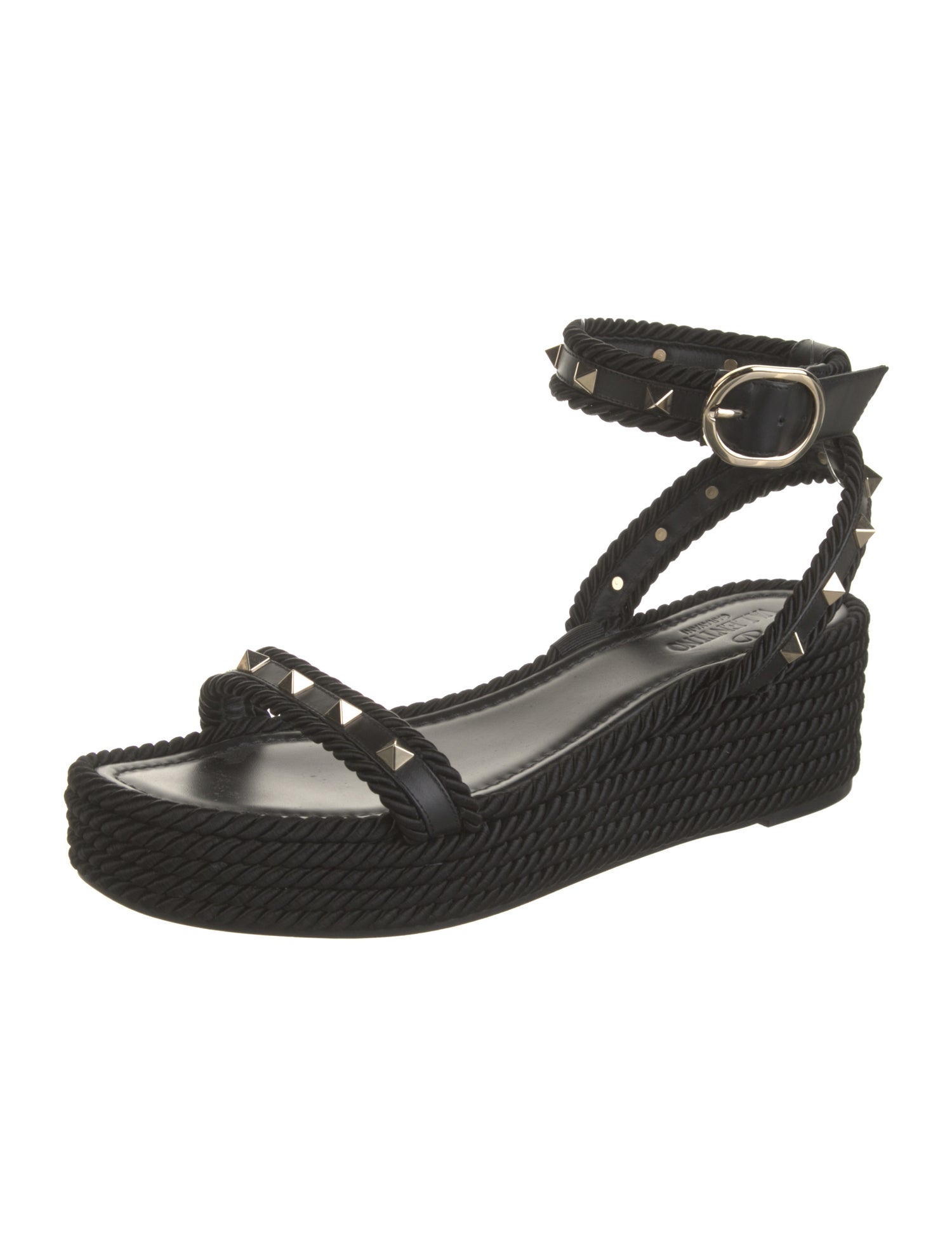 Valentino Rockstud Accents Leather Espadrilles