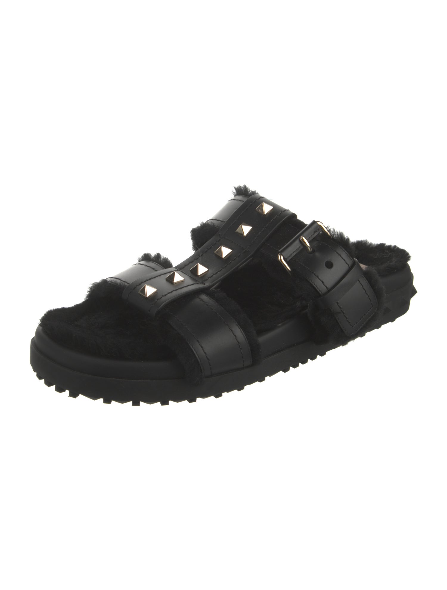 Valentino Rockstud Accents Leather Slides