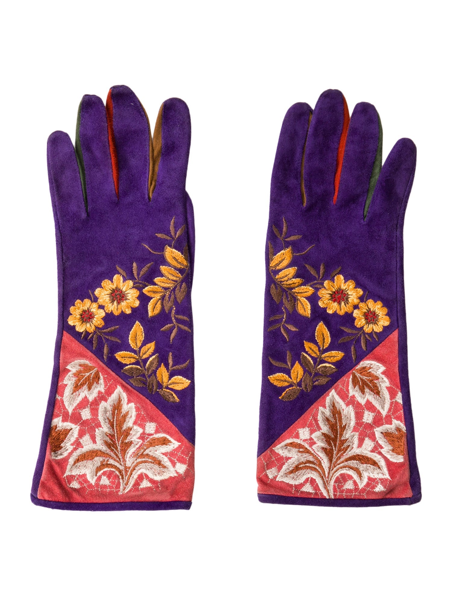Valentino Vintage Suede Embroidered Gloves