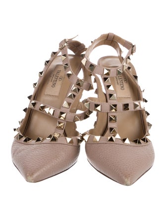 Valentino Rockstud Accents Leather T-Strap Pumps