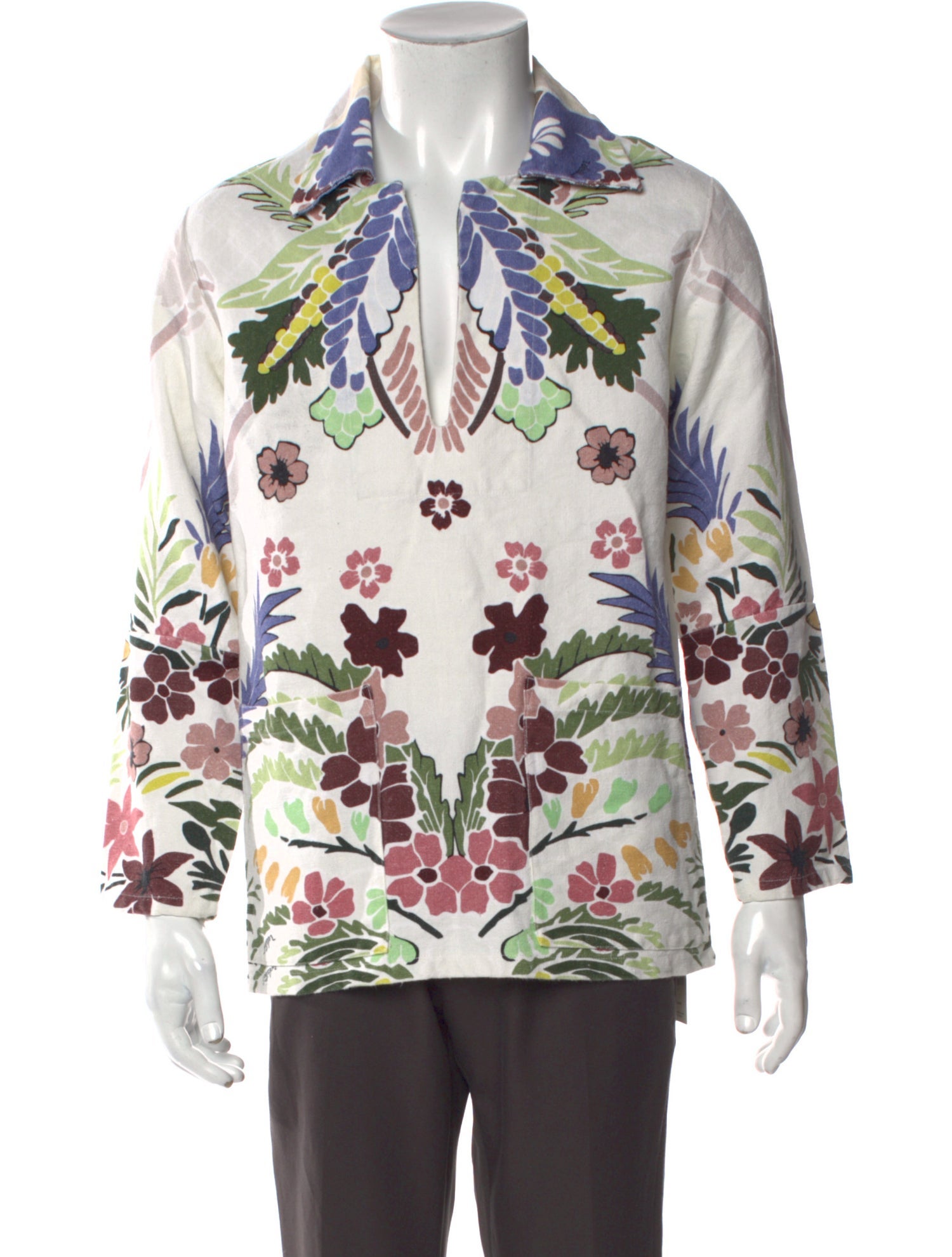 Valentino Hemp Floral Print Polo Shirt
