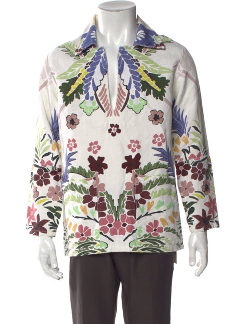 Valentino Hemp Floral Print Polo Shirt