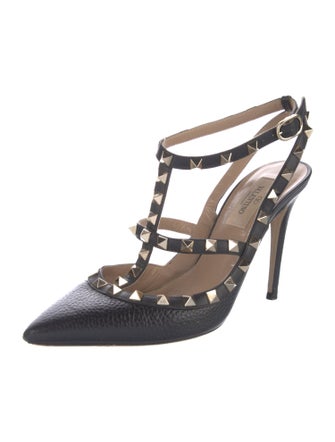 Valentino Rockstud Accents Leather T-Strap Pumps