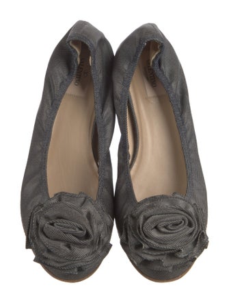 Valentino Denim Ruffle Embellishment Ballet Flats