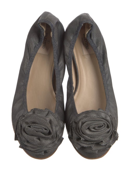Valentino Denim Ruffle Embellishment Ballet Flats