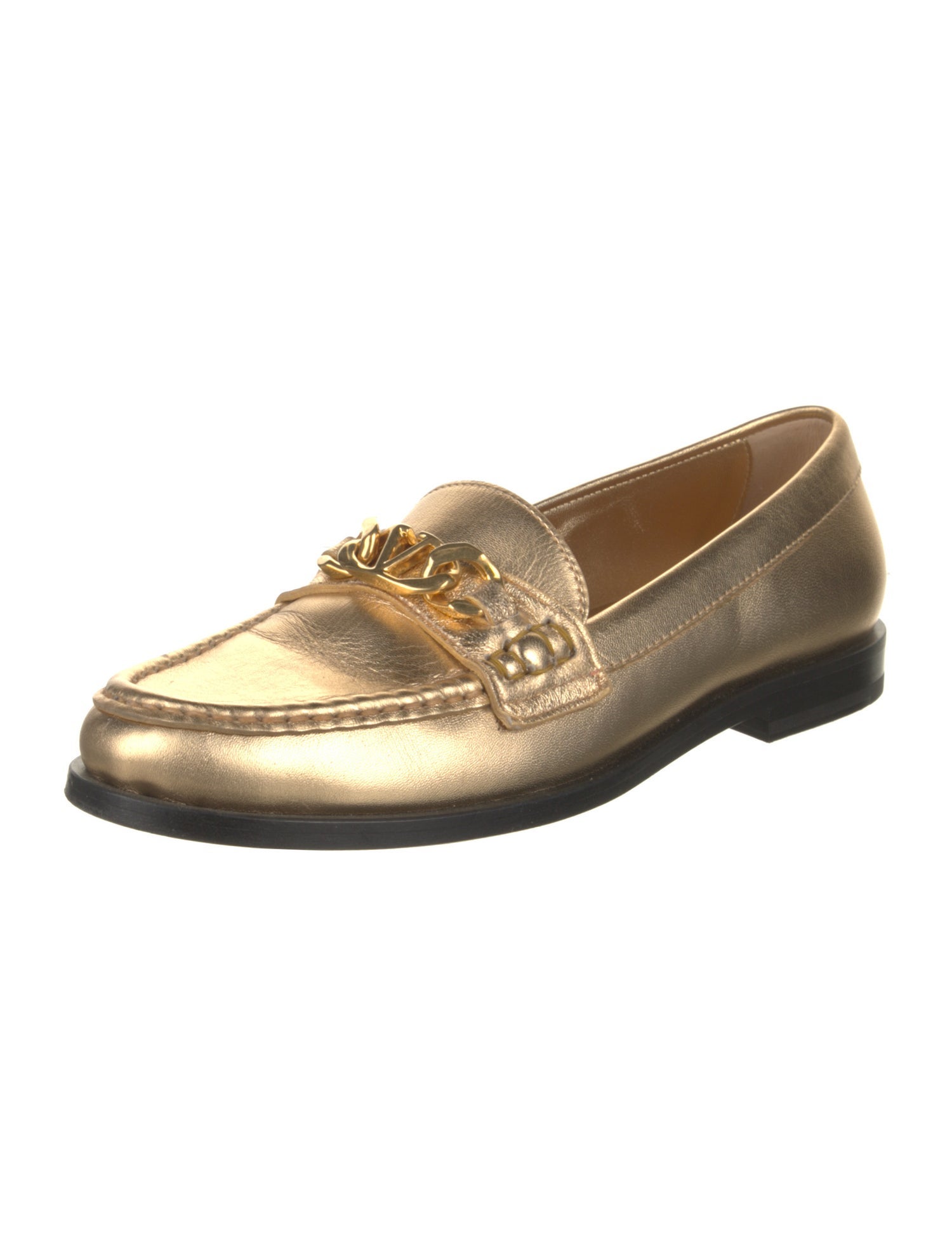 Valentino Leather Chain-Link Accents Loafers